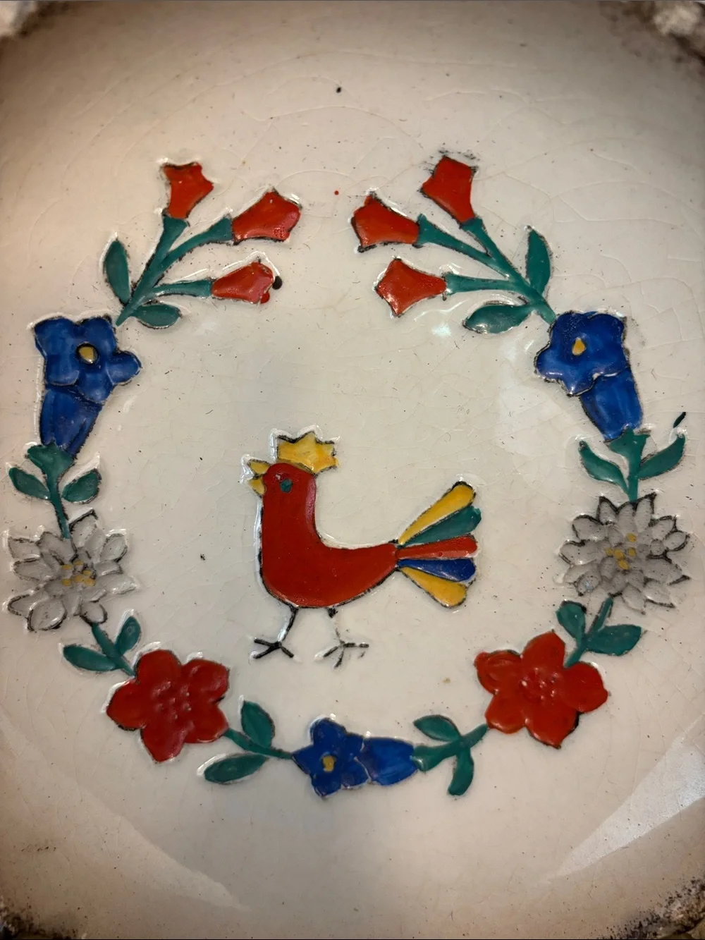 RARE Vintage Goebel Ceramic Plate with Colorful Rooster & Floral Design - Picture 2 of 8